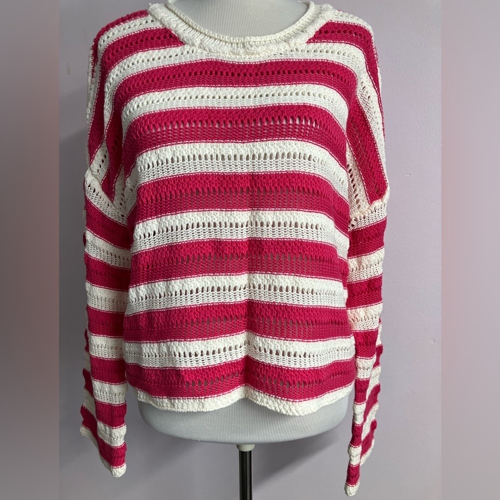 89th + Madison Women’s Pullover Sweater, Medium, Pink/ White, Drop Shoulder, NWT